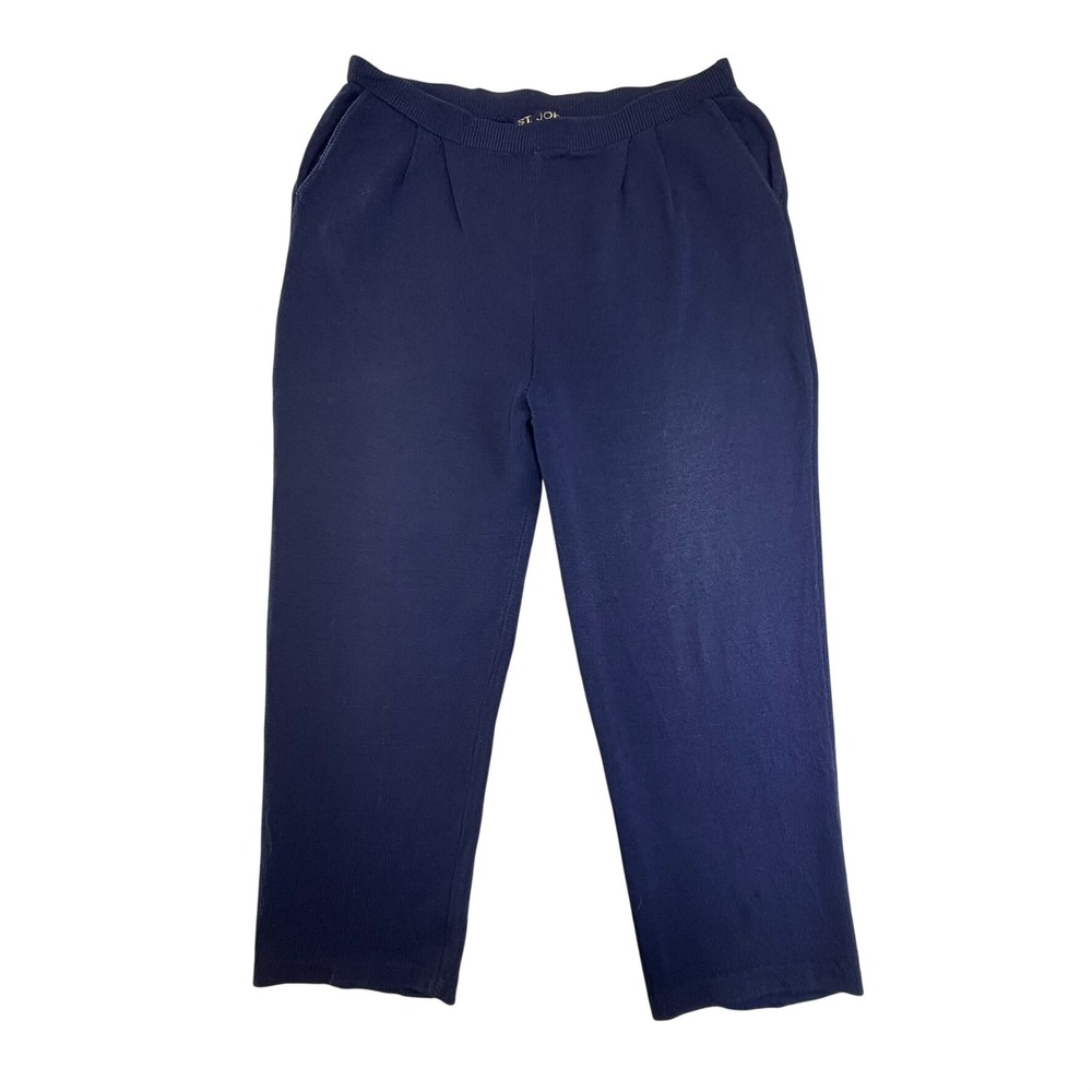 St. John Basics‎ Knit Pants Womens 10 Navy Blue Pleated High Rise Straight Leg